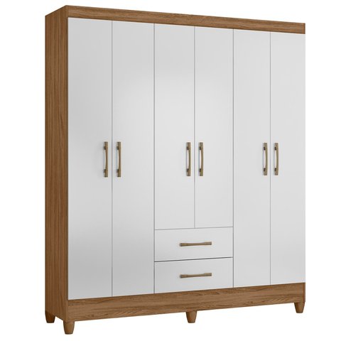 Guarda Roupa Roupeiro Casal Panama 6 Portas 2 Gavetas Naturale com Branco - Moval