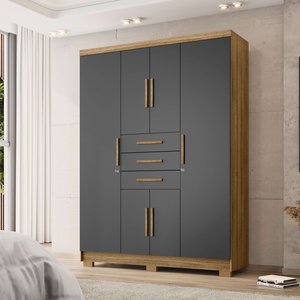 Guarda Roupas Taurus Imperial 6 Portas 3 Gavetas - com Chave para Quarto de Casal:nature Alasca