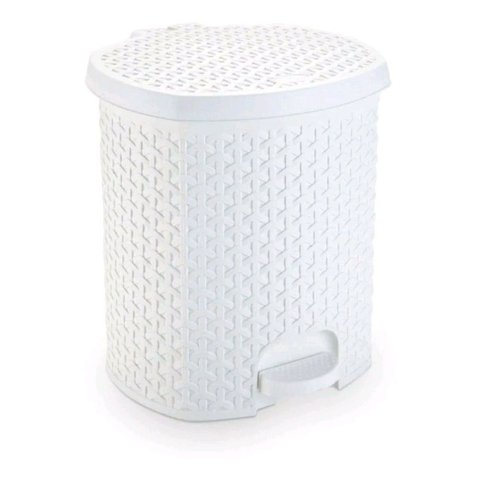 Lixeira Cesto 6 Lts. Rattan Tampa e Pedal Banheiro Cor Branco