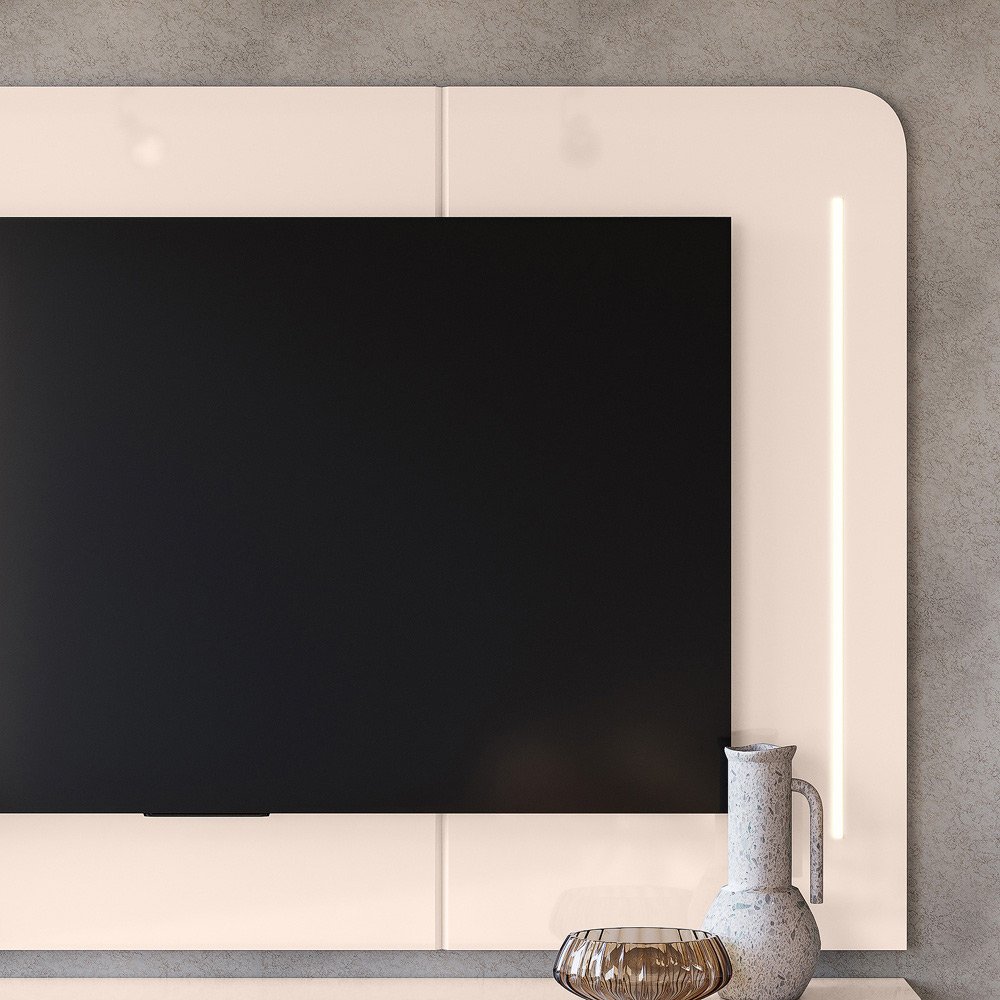 Painel com Bancada Sala de Estar 218cm Saitama para Tv até 75 com Portas Ripadas e Led Off White G18 - 6