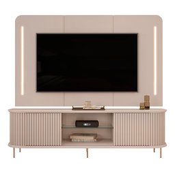 Painel com Bancada Sala de Estar 218cm Saitama para Tv até 75 com Portas Ripadas e Led Off White G18 - 2