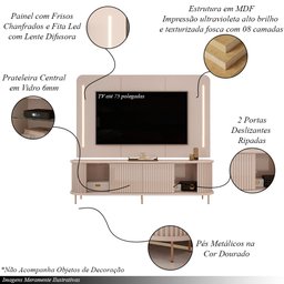 Painel com Bancada Sala de Estar 218cm Saitama para Tv até 75 com Portas Ripadas e Led Off White G18 - 3