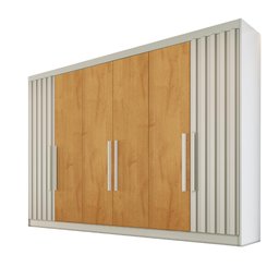 Guarda Roupa 6 Portas 2 Portas Ripadas Potente 100% Mdf Off White Peroba - Móveis Europa - 2