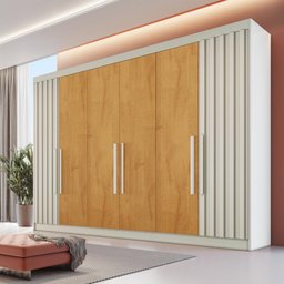 Guarda Roupa 6 Portas 2 Portas Ripadas Potente 100% Mdf Off White Peroba - Móveis Europa - 1