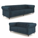 Ver imagem 2 de Conjunto de Sofá Sala de Estar Stanford Chesterfield 2 e 3 Lugares 180cm/260cm Pés Madeira Couro Azu