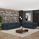 Ver imagem 1 de Conjunto de Sofá Sala de Estar Stanford Chesterfield 2 e 3 Lugares 180cm/260cm Pés Madeira Couro Azu