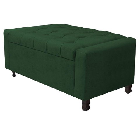 Calçadeira Baú Solteiro Everest P02 90cm para Cama Box Suede Verde