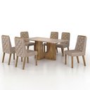 Ver imagem 2 de Mesa de Jantar Dora 160x80 Vidro 25mm Cinamomo Off White com Kit 6 Cadeiras Linho Bege - Valdemóveis