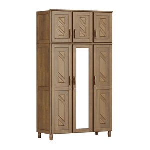 Guarda-roupa Grécia Solteiro Imbuia com Espelho 6 Portas 3 Gavetas e Maleiro Madeira Maciça de Pinus