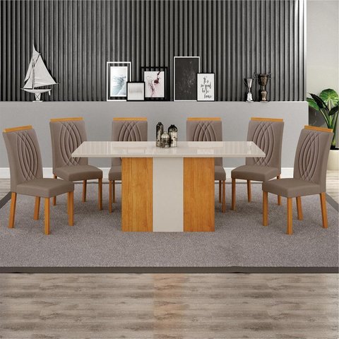 Sala de Jantar 6 Cadeiras 100%mdf 1,60x80 Dhora Arbo Design
