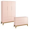 Cômoda Infantil e Guarda Roupa 3 Portas New Classic Rosa com Pés Madeira - Reller - 1