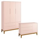 Ver imagem 1 de Cômoda Infantil e Guarda Roupa 3 Portas New Classic Rosa com Pés Madeira - Reller