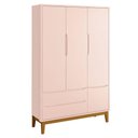 Ver imagem 3 de Cômoda Infantil e Guarda Roupa 3 Portas New Classic Rosa com Pés Madeira - Reller