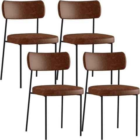 Kit 04 Cadeiras Decorativas Estofadas para Sala de Jantar Melina F01 Couríssimo Marrom - Lyam