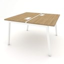 Ver imagem 2 de Mesa Trabalho Plataforma 1,20m 2 Lugares C/ Pés Cavalete F5 Cor:macadâmia com Branco