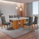 Ver imagem 1 de Mesa de Jantar Eloise 180cm Tampo MDF Vidro Canto Copo com 6 Cadeiras Carolina