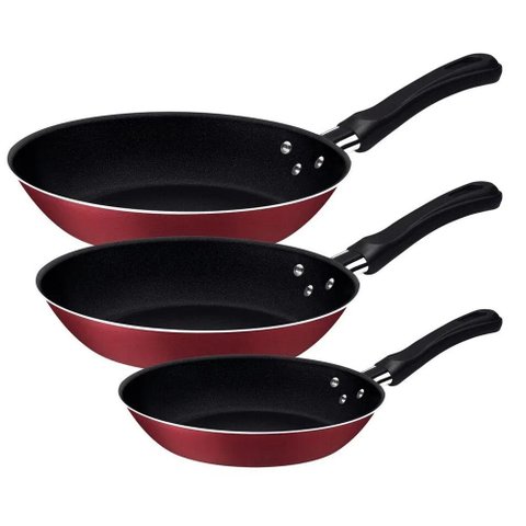 Jogo de Frigideiras Tramontina Caribe, 3 Peças - Vermelho