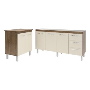 Balcão Cozinha Gabinete para Pia 138 Cm Carine e Balcão Jane para Microondas ou Forno Elétrico Savan
