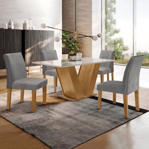 Conjunto Sala de Jantar Mesa Tampo de Vidro 4 Cadeiras Espanha Yescasa