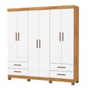 Ver imagem 3 de Guarda-roupa Casal Mondo 6 Portas 4 Gavetas com Pés Cinamomo/branco - Pnr Móveis