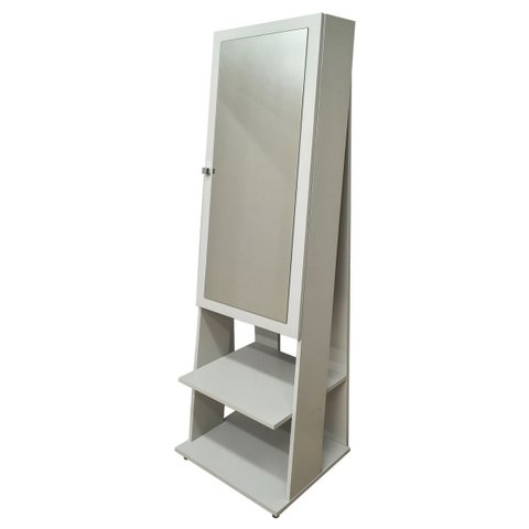 Espelho de Chão Retangular 175x49cm com 2 Prateleiras Organizador Porta Acessórios Inclinado Retr