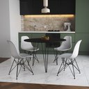 Ver imagem 1 de Mesa Jantar Redonda 110cm Preta Clips 3 Pés com 4 Cadeiras Eames Eiffel Brancas Ferro Preto