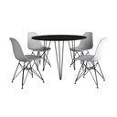 Ver imagem 2 de Mesa Jantar Redonda 110cm Preta Clips 3 Pés com 4 Cadeiras Eames Eiffel Brancas Ferro Preto