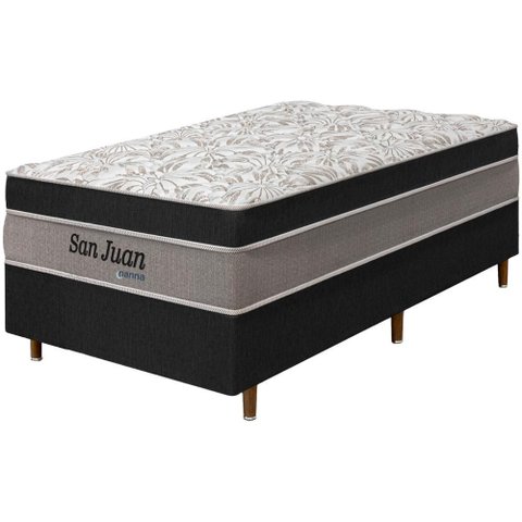 Cama Box Preta + Colchão Solteiro King San Juan Molas Ensacadas Pillow Paparazzi 96x203x72cm