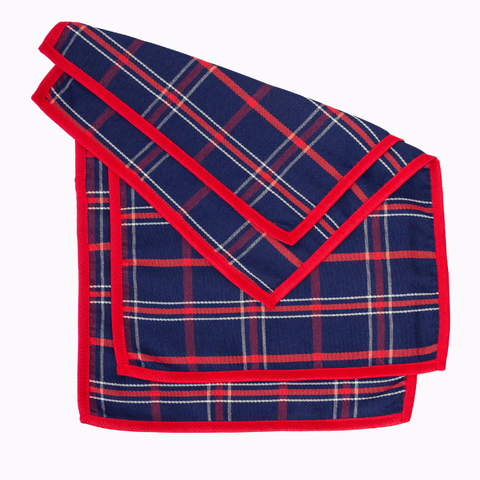 Kit Jogo Americano Xadrez Azul e Vermelho Tecido Nobre