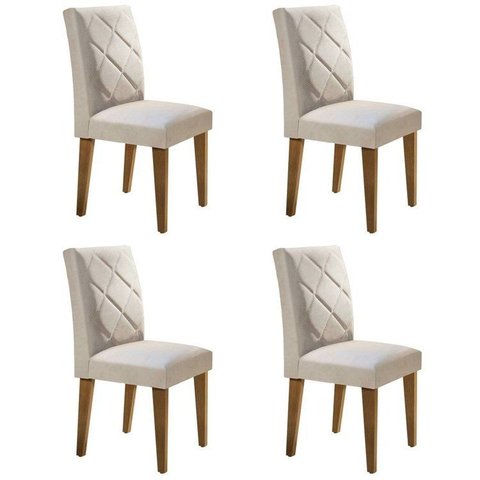 Conjunto de 4 Cadeiras de Jantar Estofadas Veludo 100% MDF Irlanda Bege/Creme/Imbuia