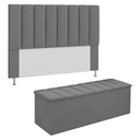 Ver imagem 1 de KIT Cabeceira Mais Calçadeira com bau eros Casal 140 cm Para Cama Box Suede cinza Biselos-Decor
