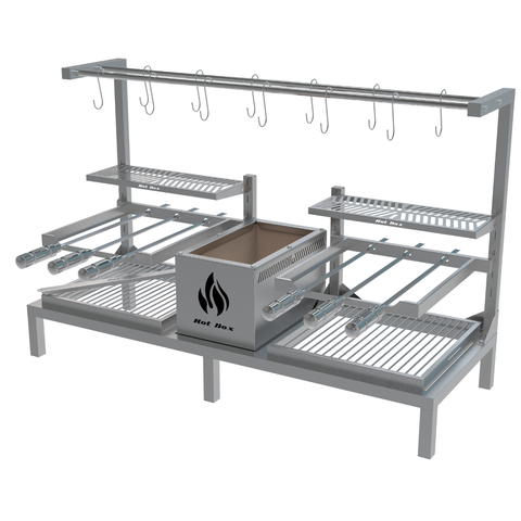 Parrilla Dupla de Alvenaria 118x45 com Grelha Uruguaia 6 Espetos e Tendal