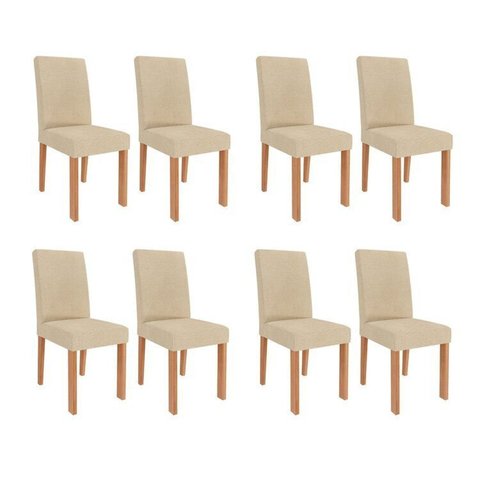 Kit 8 Cadeiras para Sala de Jantar Estofadas Maia Bege/Cinamomo/Gengibre
