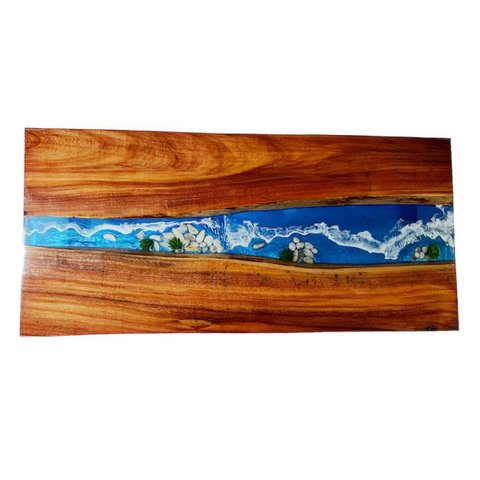 Mesa em Madeira de Lei e Resina Epóxi até 6 Lugares Tema "ondas" Craft Wood Mesa de 6 Lugares
