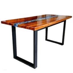 Mesa em Madeira de Lei e Resina Epóxi até 6 Lugares Tema "ondas" Craft Wood Mesa de 6 Lugares - 7