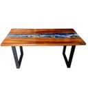 Ver imagem 2 de Mesa em Madeira de Lei e Resina Epóxi até 6 Lugares Tema "ondas" Craft Wood Mesa de 6 Lugares