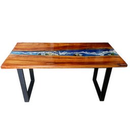 Mesa em Madeira de Lei e Resina Epóxi até 6 Lugares Tema "ondas" Craft Wood Mesa de 6 Lugares - 2