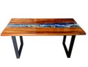 Ver imagem 2 de Mesa em Madeira de Lei e Resina Epóxi até 6 Lugares Tema "ondas" Craft Wood Mesa de 6 Lugares