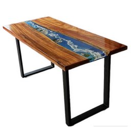 Mesa em Madeira de Lei e Resina Epóxi até 6 Lugares Tema "ondas" Craft Wood Mesa de 6 Lugares - 5