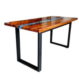 Mesa em Madeira de Lei e Resina Epóxi até 6 Lugares Tema "ondas" Craft Wood Mesa de 6 Lugares - 8