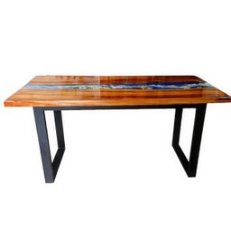 Mesa em Madeira de Lei e Resina Epóxi até 6 Lugares Tema "ondas" Craft Wood Mesa de 6 Lugares - 3