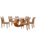 Ver imagem 2 de Mesa Ane 180 Tampo com Vidro Laqueado com 6 Cadeiras Livia Linho Palha Imbuia Natural Off White