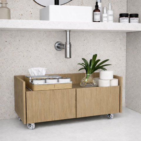 Balcão Gabinete de Banheiro com Rodízio Freijó Minimalista 60cm