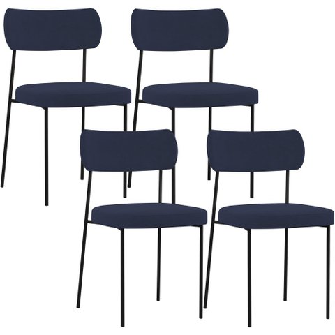 Kit 04 Cadeiras Estofadas para Sala de Jantar Melina L02 Suede Azul Marinho - Lyam Decor