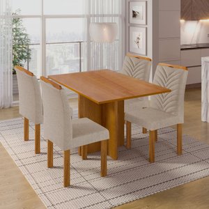 Conjunto Sala de Jantar 4 Lugares Retangular Tampo MDF com Mesa e Cadeiras Carol