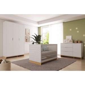 Quarto Bebê 3 Pçs Berço Cômoda Grande e Roupeiro Linha Cubo - Branco/plátano