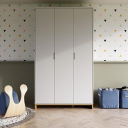 Quarto Bebê 3 Pçs Berço Cômoda Grande e Roupeiro Linha Cubo - Branco/plátano - 7