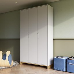 Quarto Bebê 3 Pçs Berço Cômoda Grande e Roupeiro Linha Cubo - Branco/plátano - 8
