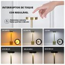 Ver mais imagens de Luminária de Mesa sem Fio Acendimento Ao Toque 3 Tons de Iluminação Branco Frio Morno Quente Dourado