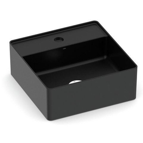 Cuba de Apoio Quadrada com Mesa 350x350 Design 3D Preto/Matte Black Celite